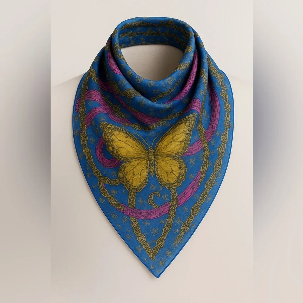 Raj Anthropologie Turquoise Butterfly Silk Scarf DEAD STOCK Y2K 19”x72” New 1466